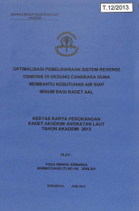 Image of Optimalisasi Pemeliharaan Sistem Reverse Osmosis di Gedung Candrasa Guna Membantu Kebutuhan Air Siap Minum Bagi Kadet AAL