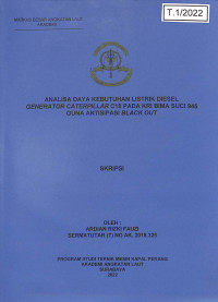 Image of Analisa Daya Kebutuhan Listrik Generator Caterpilar C18 pada KRI Bima Suci 945 Guna Antisipasi Black Out