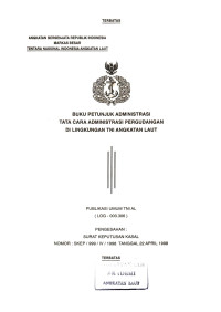 Image of Buku Petunjuk Administrasi Tata Cara Administrasi Pergudangan Di Lingkungan TNI Angkatan Laut Publikasi Umum TNI AL (LOG-003.306) Pengesahan Surat Keputusan Kasal Nomor SKEP/999/IV/1998 Tanggal 22 April 1998