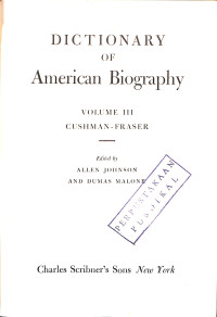 Image of Dictionary of American Biography Volume III : Cushman to Fraser