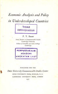Image of Economic Analysis and Policy in Underdeveloped Countries