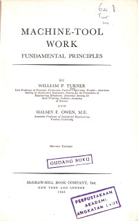 Image of Machine-Tool Work (Fundamental Principles) - Second Edition