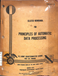 Image of Selected Memoranda For Principles of Automatic Data Processing