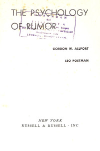 Image of The Psychology of Rumor
